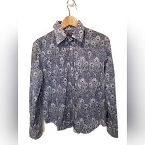 Liberty Art Fabrics Women's Blue And White Button Down Shirt.  Med.